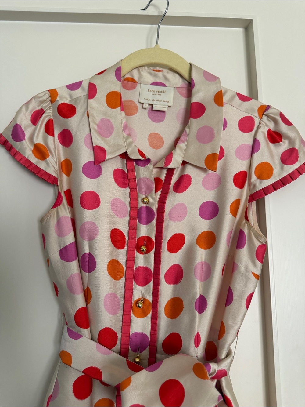 kate spade Cream Dress with Pink, Orange & Red Polka Dots US 4